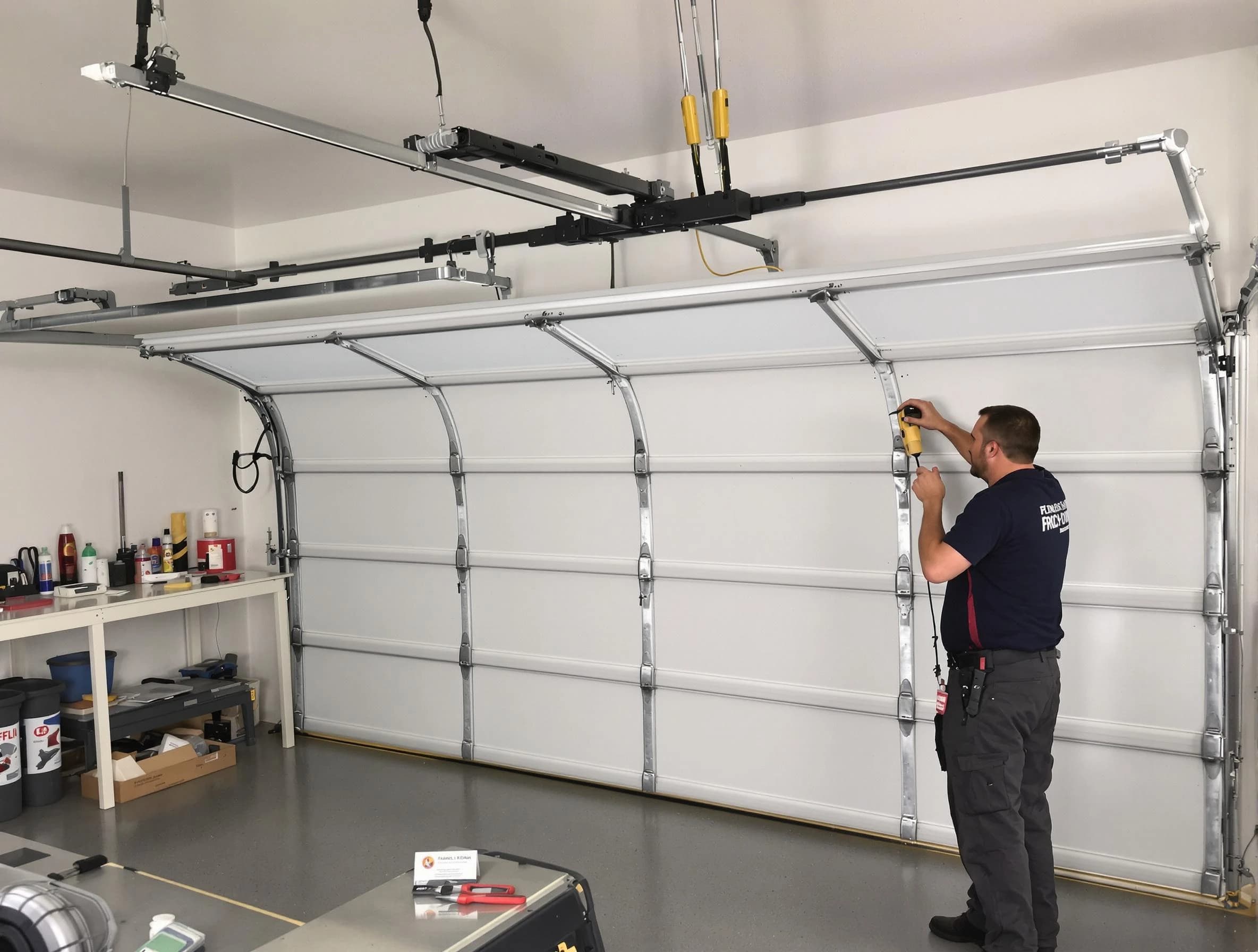 Oak Hill Garage Door Repair certified technician performing overhead door system repair in Oak Hill
