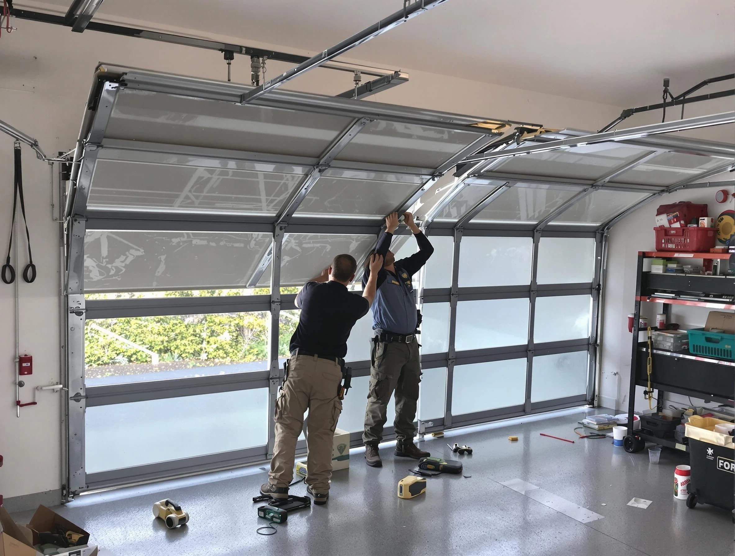 Oak Hill Garage Door Repair expert performing precise panel replacement on Oak Hill garage door