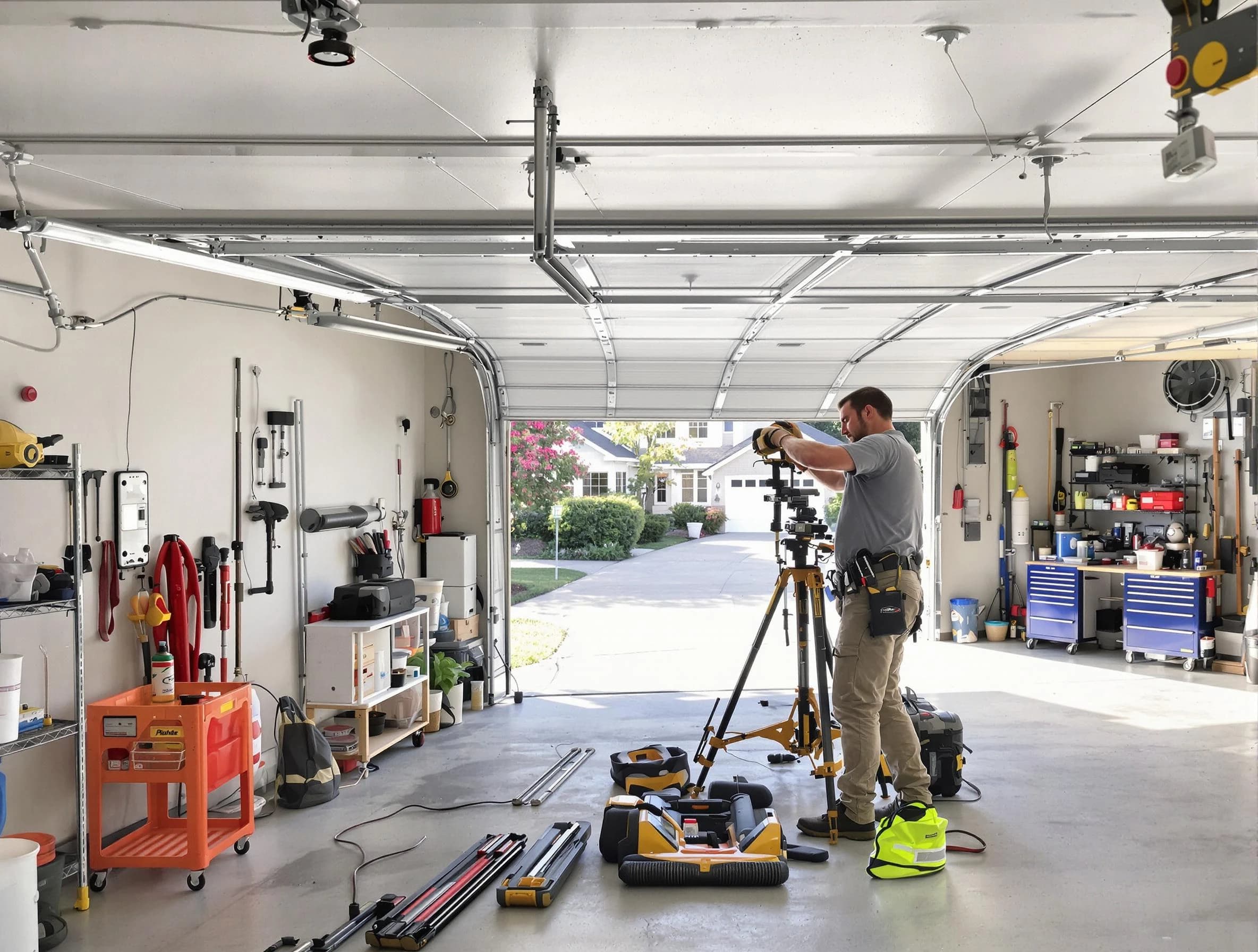Oak Hill Garage Door Repair specialist performing laser-guided track alignment in Oak Hill