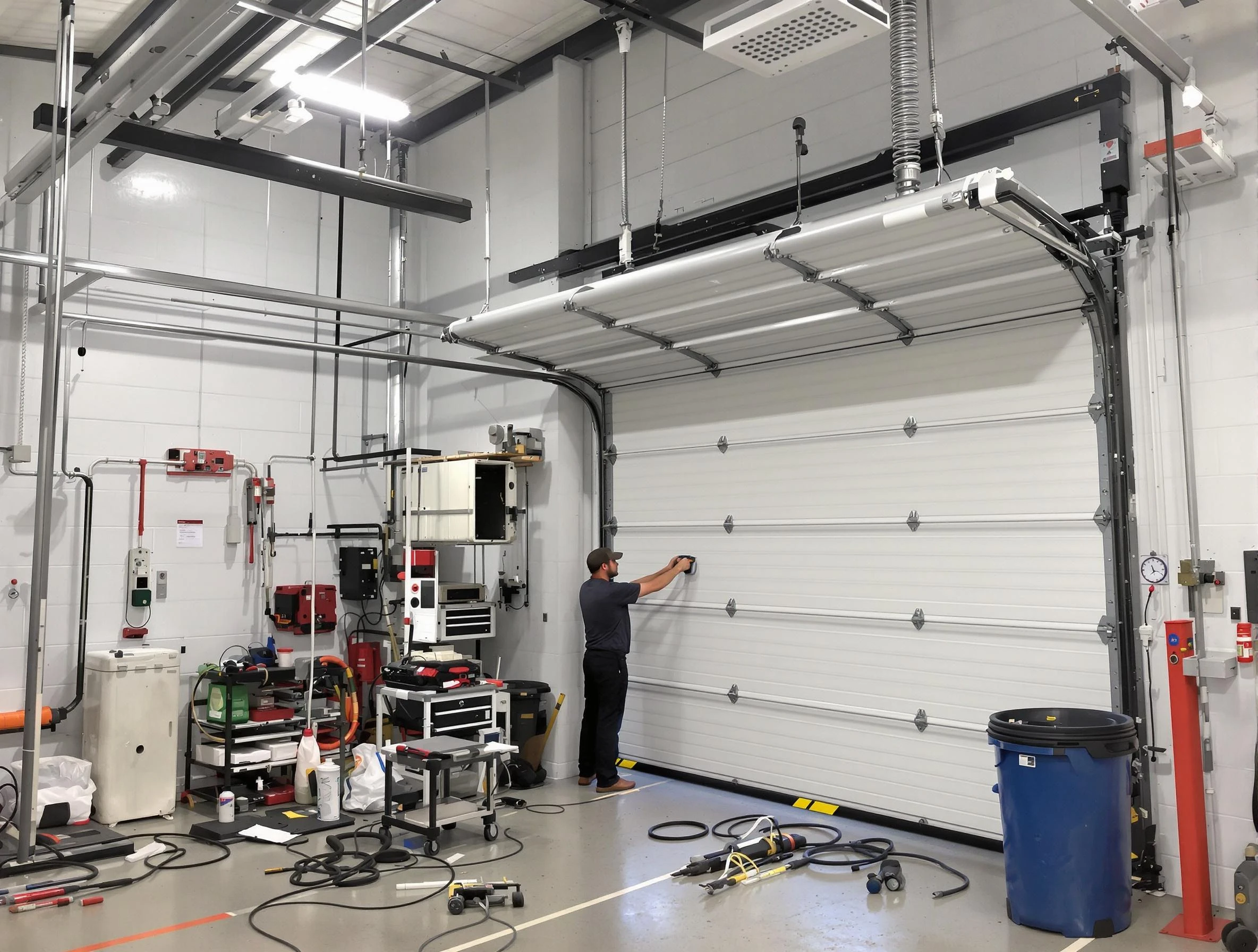 Oak Hill Garage Door Repair certified technician performing commercial door repair at a Oak Hill business facility