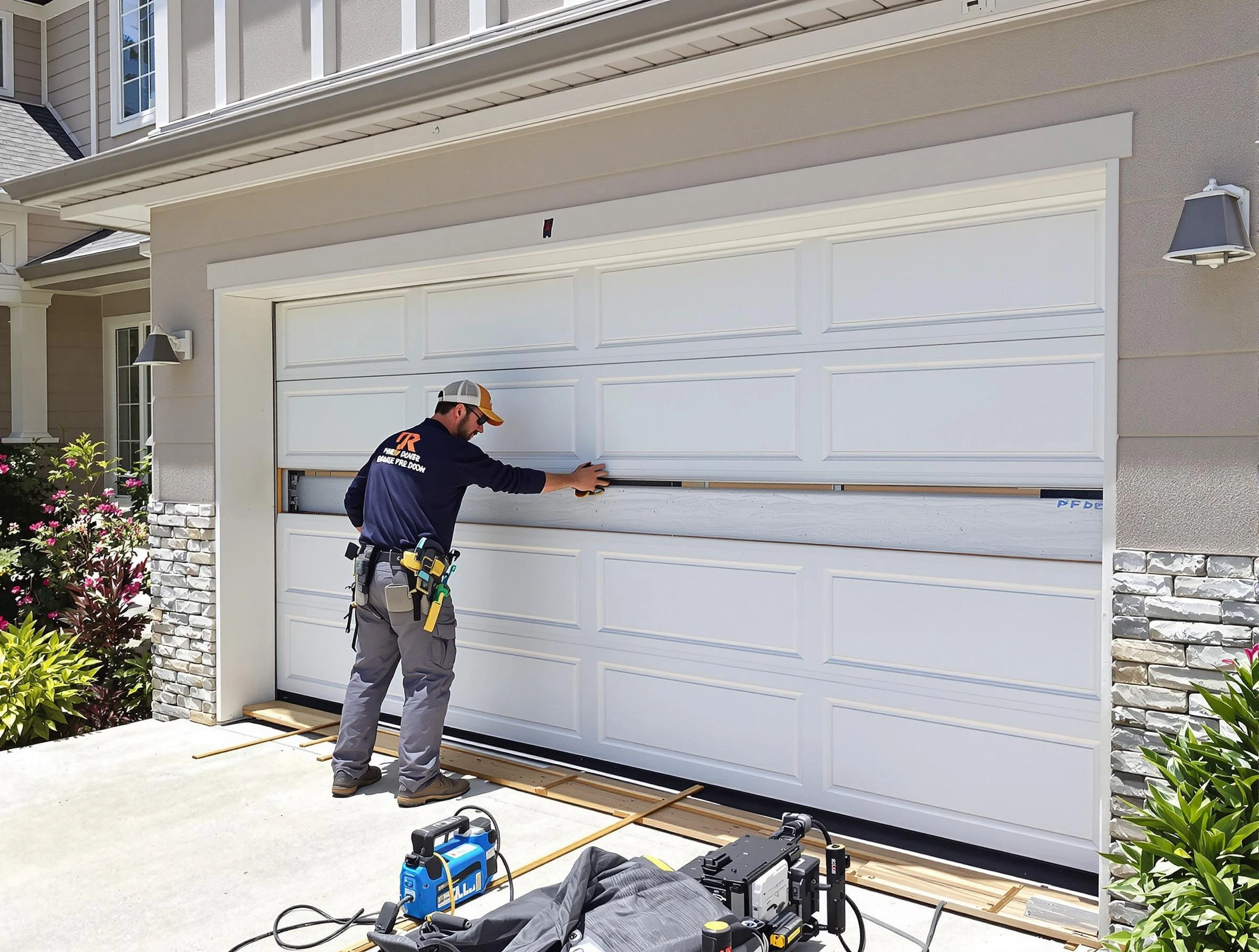 Oak Hill Garage Door Repair team performing complete garage door replacement at Oak Hill residence