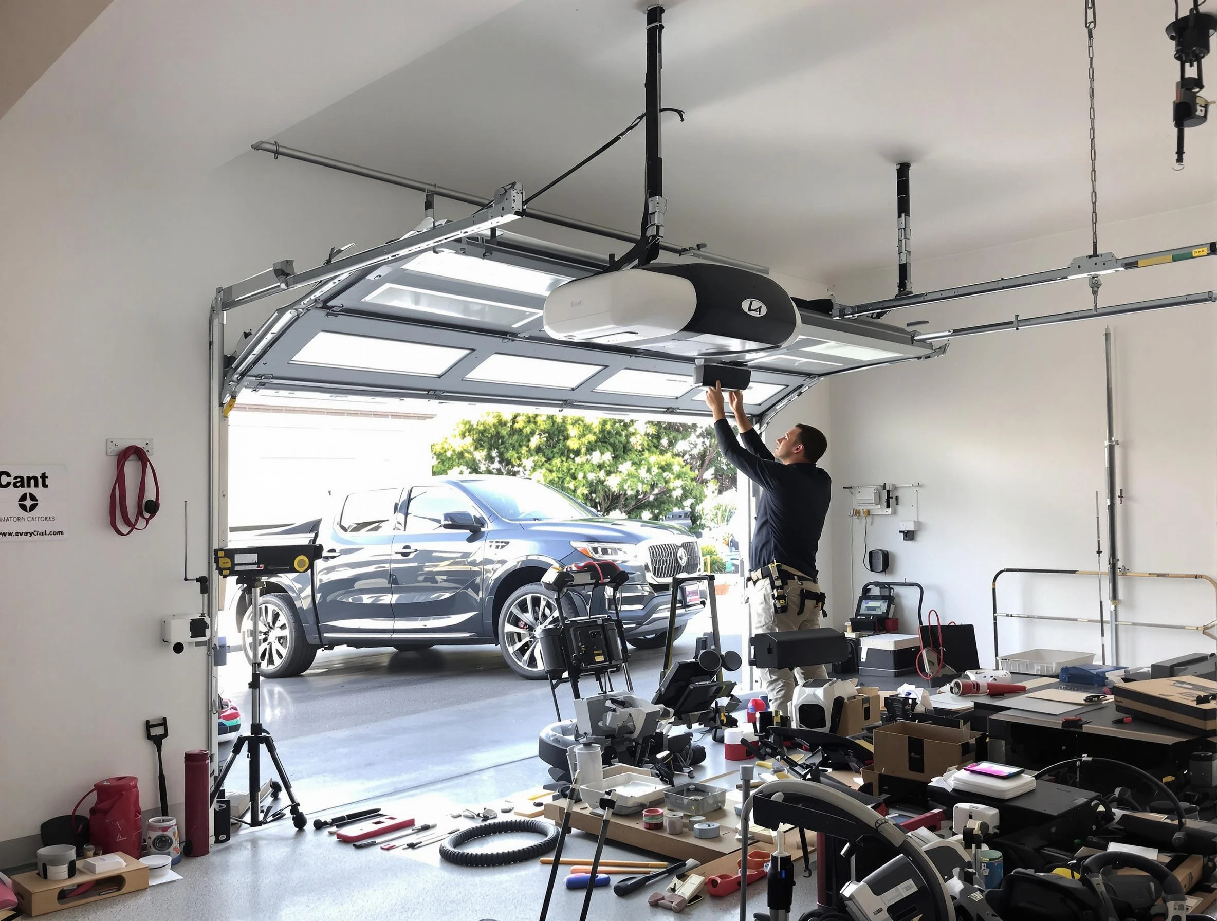 Oak Hill Garage Door Repair specialist installing smart garage door opener system in Oak Hill home