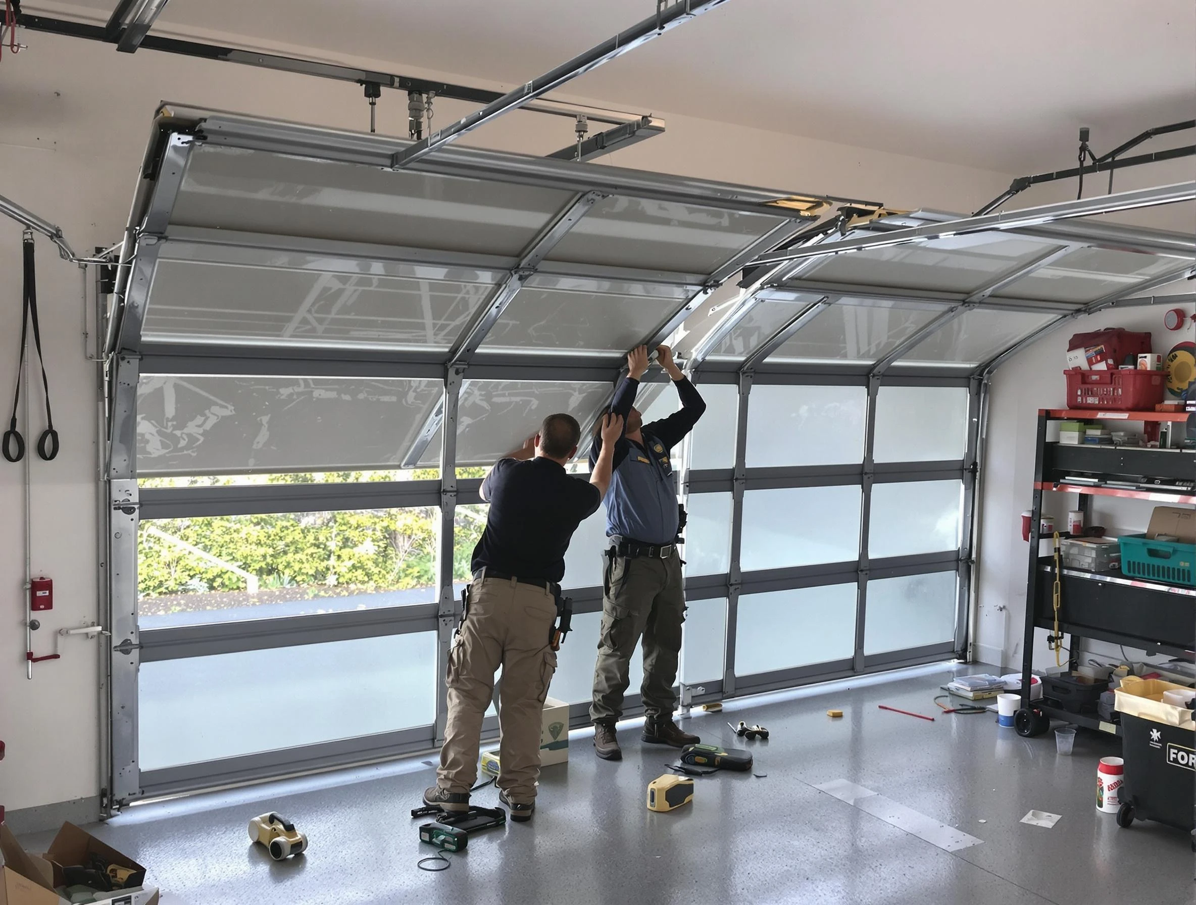 Oak Hill Garage Door Repair expert performing precise panel replacement on Oak Hill garage door