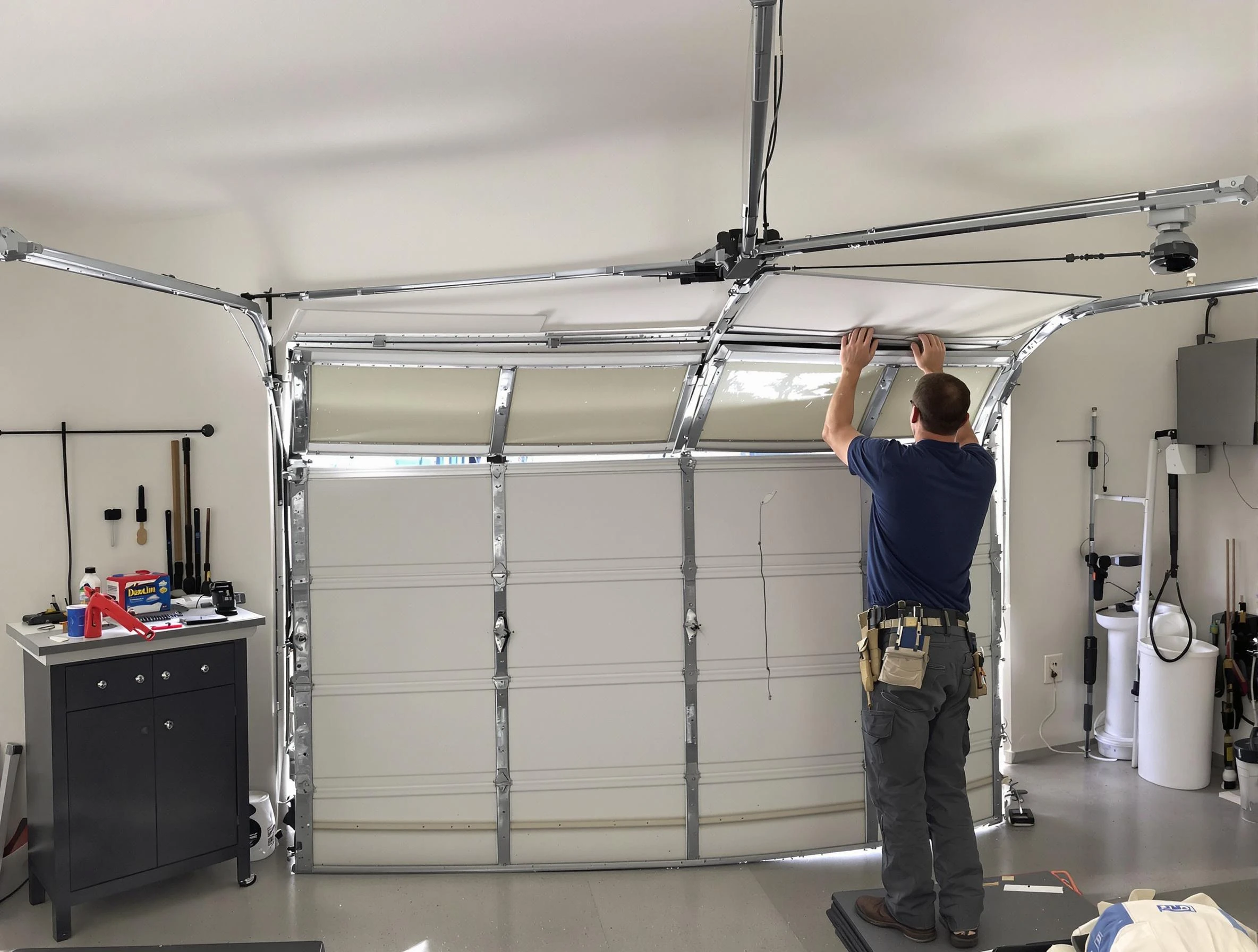 Oak Hill Garage Door Repair specialist performing precise section replacement on Oak Hill garage door